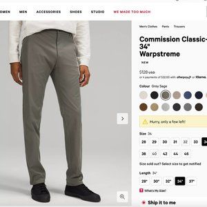 LULULEMON Commission Pant Classic 34"L - Size 40